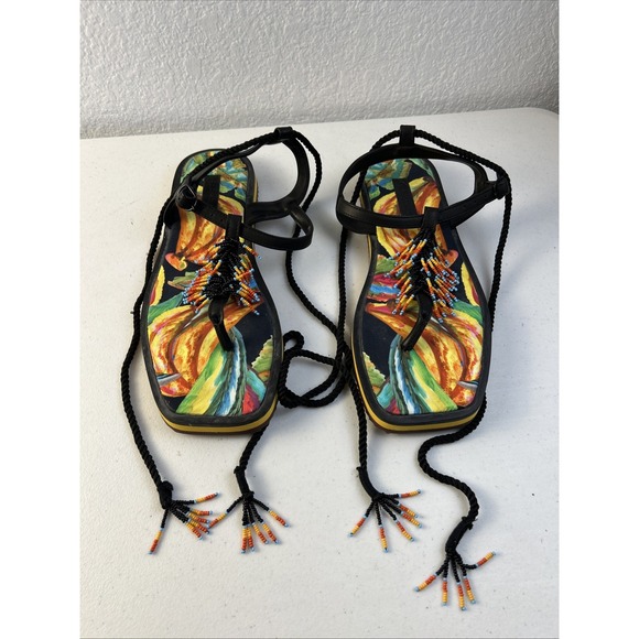 Farm Rio Women's Vacation Tropical Beaded Sandals Size 11 Made In Brazil - Picture 1 of 8